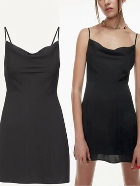 NWT Aritzia Sunday Best Spencer Mini Dress Black XS Matte Crepette Cowl Neck LBD